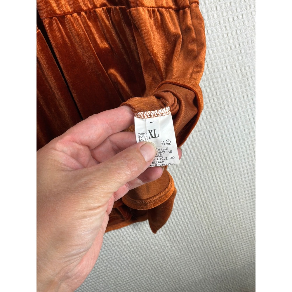 Boho Women Unbranded Velvet Tiered Mini Dress XL Copper Orange - Picture 4 of 5